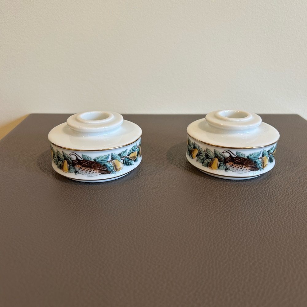 Avon Vintage Porcelain "Partridge in a Pear Tree" Candlestick Holders